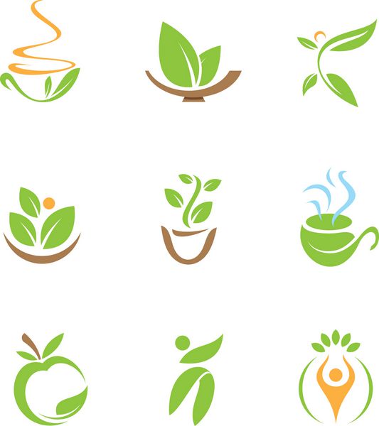 مجموعه نماد و نماد غذای سالم و چای سبز