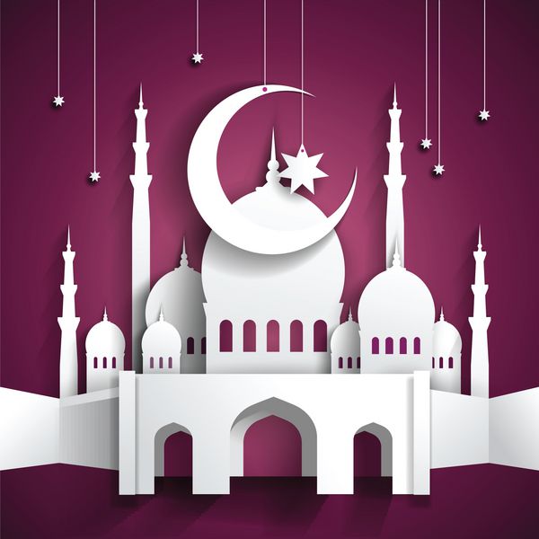 پس زمینه ماه رمضان با مسجد کاغذی سه بعدی - هاری رای - تصویر وکتور