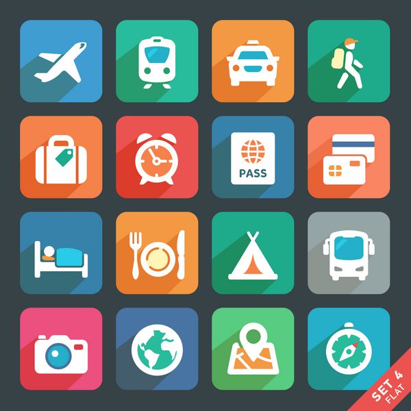 سفر و حمل و نقل نمادهای تخت برای برنامه های کاربردی وب و موبایل