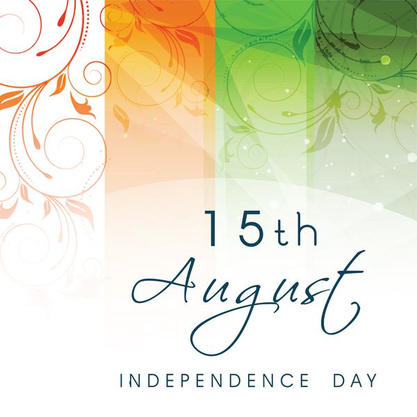 مفهوم روز استقلال هند با متن 15 آگوست در پس زمینه سه رنگ پرچم ملی