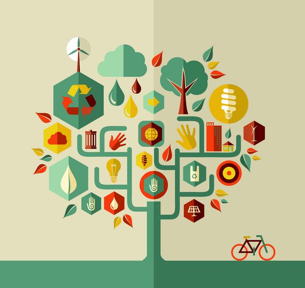 طراحی مفهومی درخت شهر حفاظت از محیط زیست فایل لایه لایه برای دستکاری آسان و رنگ آمیزی سفارشی
