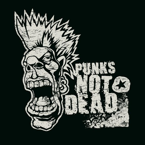 طراحی رترو Punk Not Dead برای چاپ تی شرت با سر پانک جیغ فونت گرانج و بافت وکتور افکت گرانج در لایه جداگانه