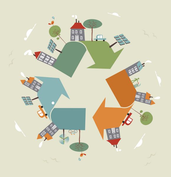 توسعه پایدار در سراسر جهان نماد بازیافت