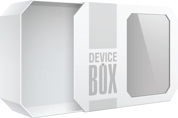 جعبه مقوایی بسته واقعی سبک با یک پنجره پلاستیکی شفاف وکتور