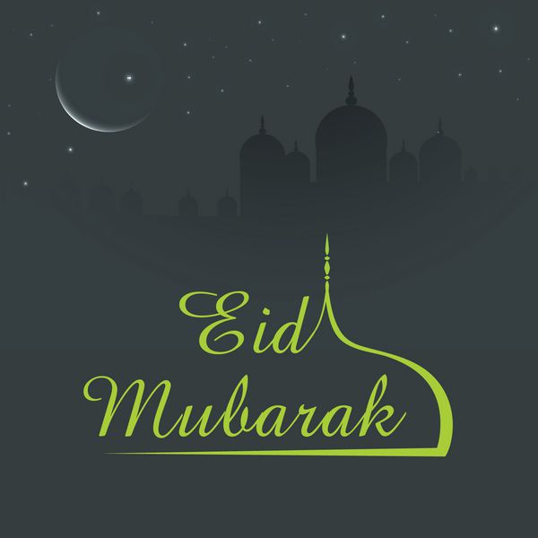 متن براق عید مبارک با طرح مسجد در پس زمینه شب براق برای جشنواره جامعه مسلمانان عید مبارک