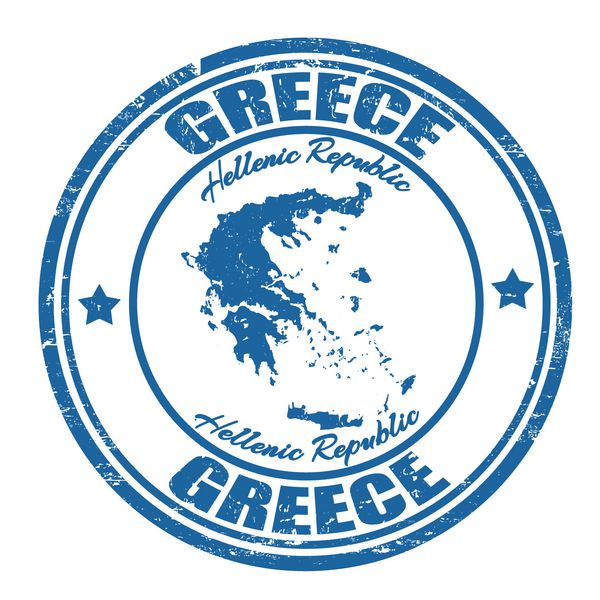 تمبر لاستیکی گرانج با نام و نقشه یونان وکتور