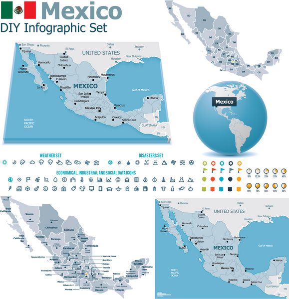 نقشه های ایالات متحده مکزیک با نشانگر
