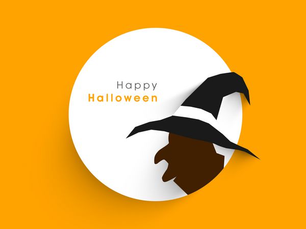 برچسب برچسب یا برچسب با شبح یک جادوگر در زمینه زرد انتزاعی برای هالووین مبارک