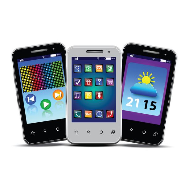تلفن های هوشمند همراه با صفحه نمایش لمسی و برنامه های رنگارنگ تصویر سه بعدی