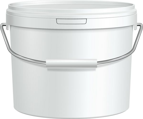 ظرف سطلی پلاستیکی رنگ وان سفید با دسته فلزی گچ بتونه تونر آماده برای طراحی شما وکتور بسته بندی محصول
