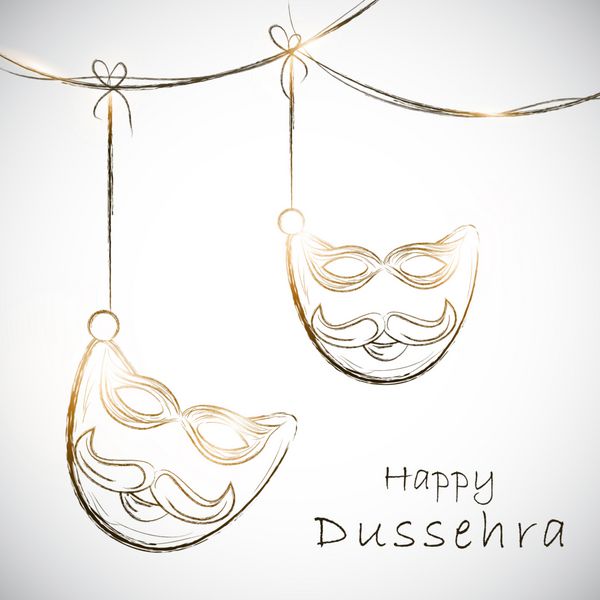 جشنواره هندی مفهوم Happy Dussehra با ماسک آویزان راوانا در زمینه خاکستری انتزاعی