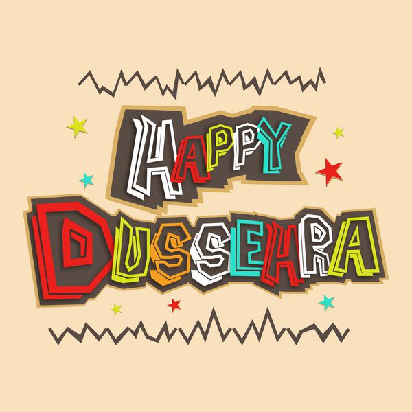 کارت پستال جشنواره هندی Happy Dussehra با متن رنگارنگ در پس زمینه قدیمی