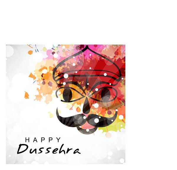 فستیوال هندی مفهوم Dussehra با تصویر چهره راوانا در زمینه رنگارنگ گرانگی