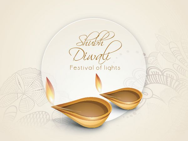 لامپ‌های روغنی سنتی نورانی روی زمینه تزئین شده با گل به مناسبت جشن جشنواره دیوالی در هند