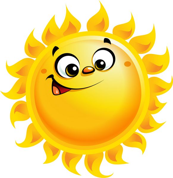 شخصیت کارتونی خورشید خندان زرد درخشان به عنوان دمای علامت آب و هوا