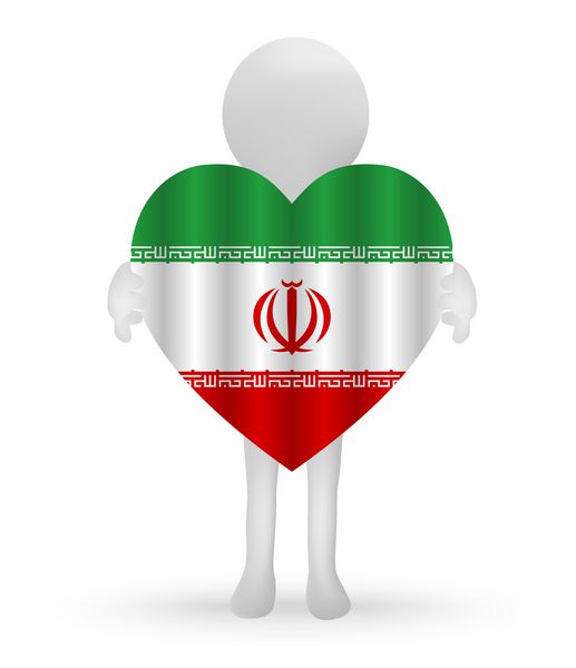 EPS Vector 10 - مرد کوچک سه بعدی که پرچم ایران را در دست دارد
