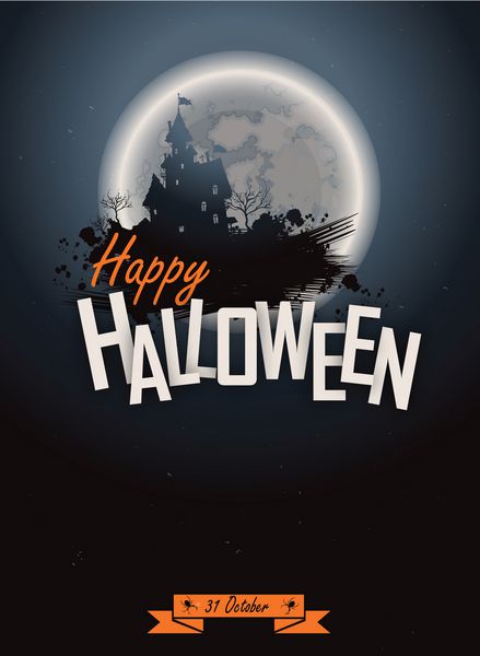 جشن هالووین پوستر پس زمینه تعطیلات مبارک با ماه قلعه مرموز ترسناک