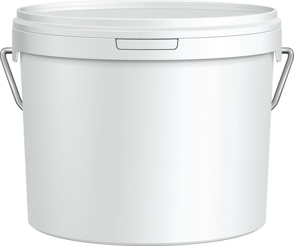 ظرف سطلی پلاستیکی رنگ وان سفید با دسته فلزی گچ بتونه تونر آماده برای طراحی شما وکتور بسته بندی محصول