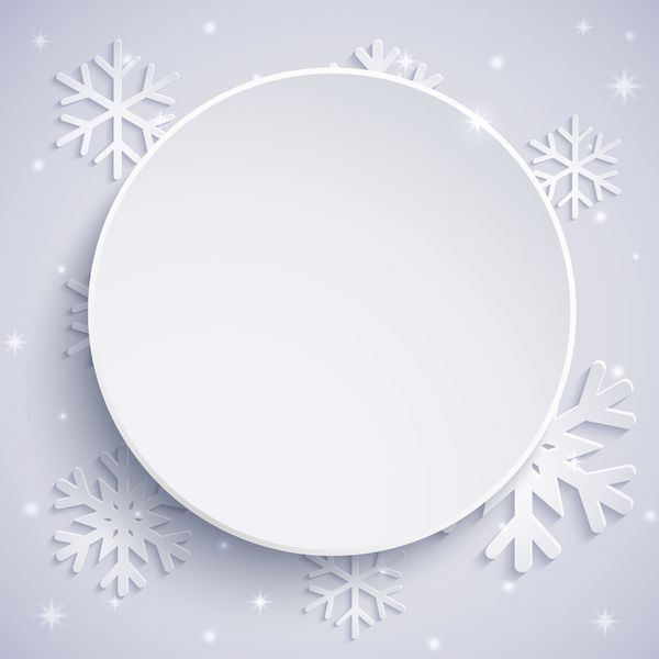 دایره سفید روی پس زمینه سرد با دانه های برف عناصر طراحی برای کارت های تعطیلات وکتور کریسمس