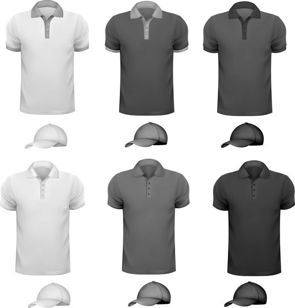 تی شرت و کاپ مردانه سیاه و سفید قالب طراحی وکتور