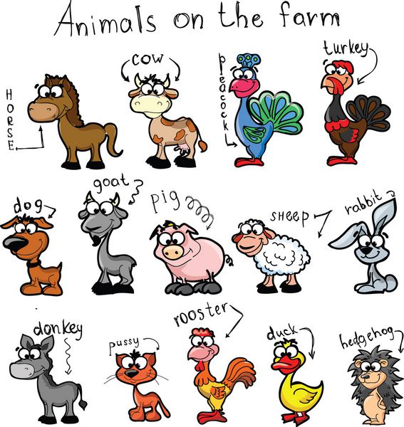 مجموعه ای از حیوانات کارتونی زیبا در مزرعه