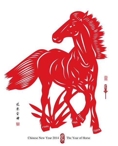 وکتور برش کاغذ چینی سنتی برای سال اسب