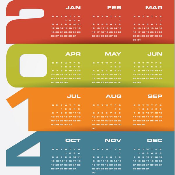 تقویم وکتوری ساده قابل ویرایش 2014