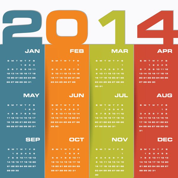 تقویم وکتوری ساده قابل ویرایش 2014