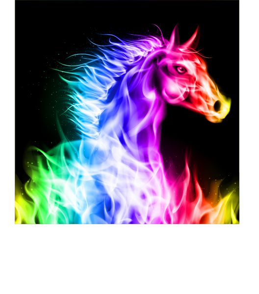 سر اسب آتش در رنگ های طیف در زمینه سیاه و سفید