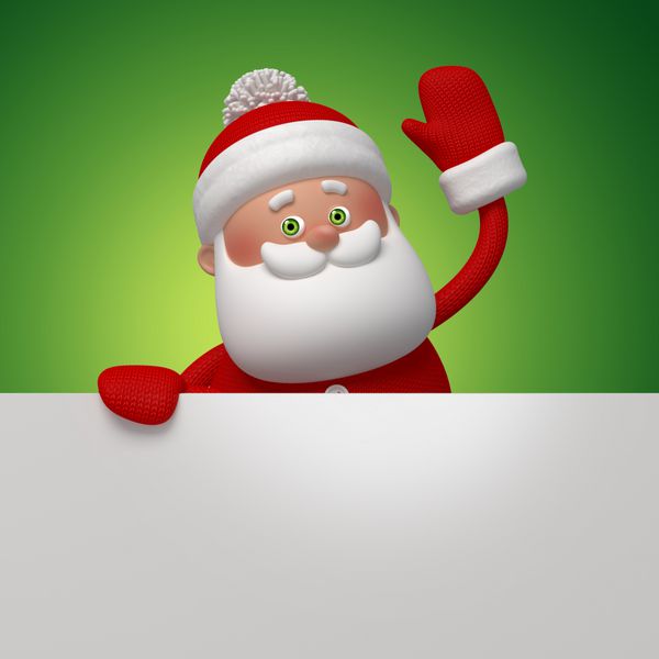 شخصیت سه بعدی بامزه و بامزه بابانوئل که بنر خالی تبریک کریسمس را در دست دارد