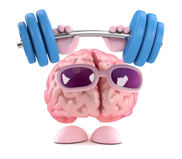 رندر سه بعدی یک مغز در حال بلند کردن وزنه های باورنکردنی