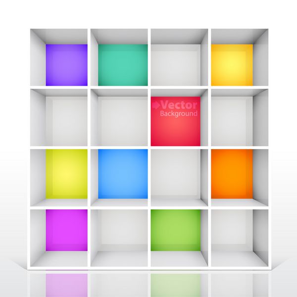 قفسه کتاب رنگارنگ خالی سه بعدی جدا شده وکتور
