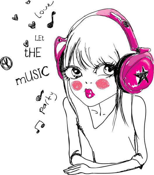 تصویر دختر در حال گوش دادن به موسیقی