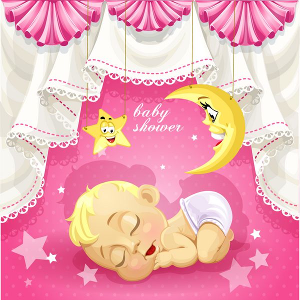کارت حمام نوزاد صورتی با نوزاد تازه متولد شده در خواب شیرین