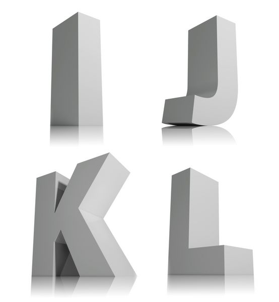 حروف سه بعدی بزرگ جدا شده بر روی فونت پس زمینه سفید حروف الفبای i j k l