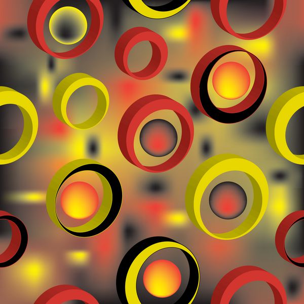 حلقه‌های رنگارنگ سه بعدی در پس‌زمینه رنگ‌آمیزی گرانج در ترکیبی بدون درز