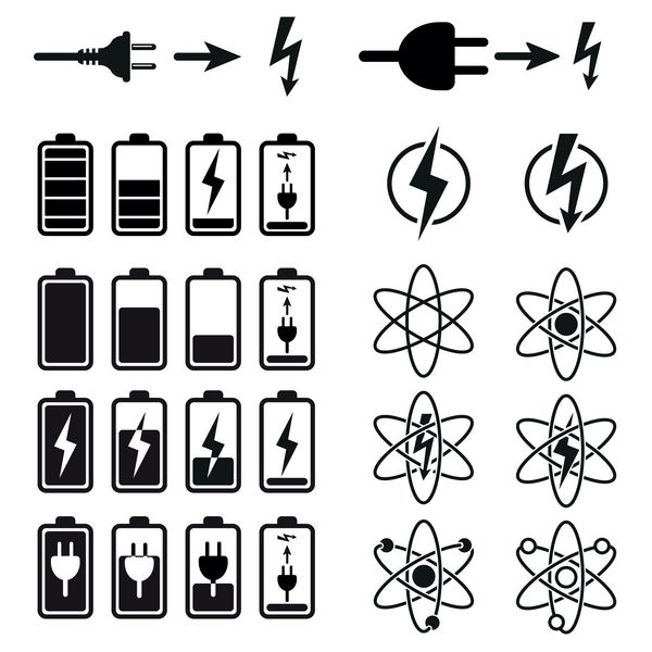 مجموعه ای از نشانگرهای سطح شارژ باتری روی سفید