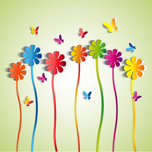 کاغذ انتزاعی گل - پروانه کاغذی - کارت تم بهار - وکتور