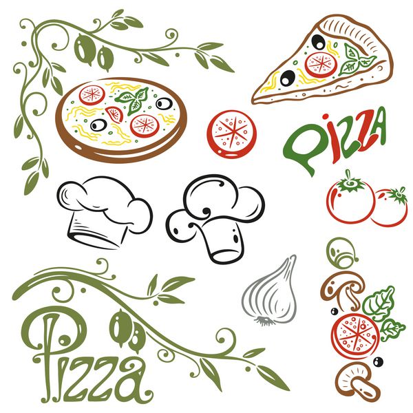 عناصر طراحی رنگارنگ پیتزا و غذاهای ایتالیایی