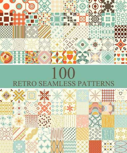 مجموعه ای از 100 الگوی رترو بدون درز می تواند برای کاغذ دیواری پس زمینه وب سایت چاپ پارچه استفاده شود