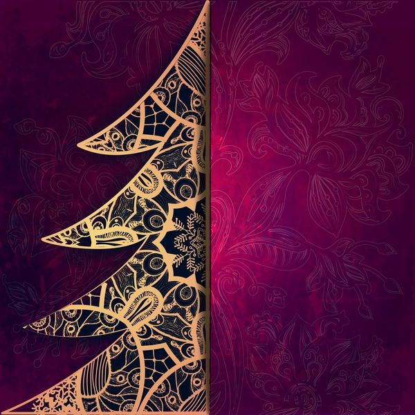 کارت پستال کریسمس با درخت تزئینی از توری برای هدایا دکوراسیون و دعوت نامه برای طراحی شما با یک کتیبه برای شما