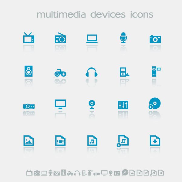 نمادهای مدرن طراحی تخت ساده دستگاه های چند رسانه ای