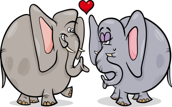تصویر وکتور کارتونی روز ولنتاین از زوج فیل خنده دار عاشق