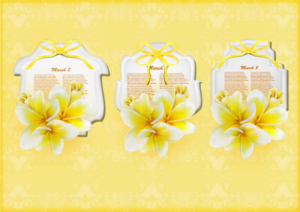 کارت های هدیه زیبا با پلومریای زرد ممکن است به عنوان یک تبریک روز زن استفاده شود