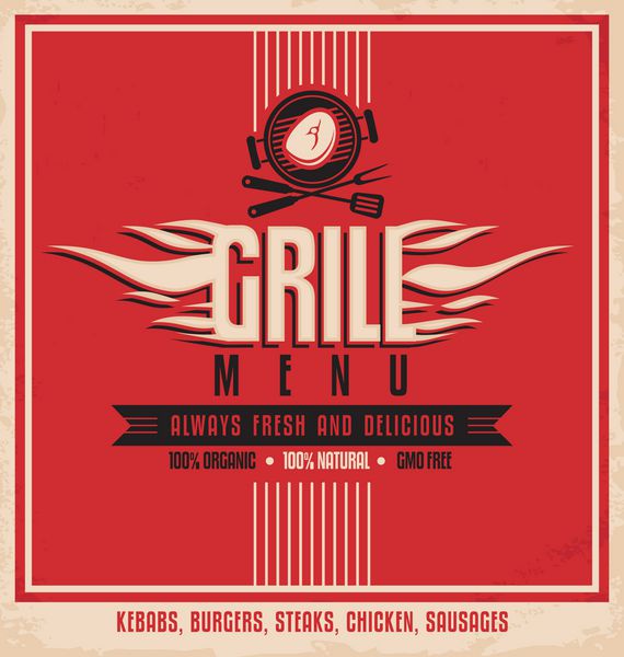 قالب طراحی بروشور رترو منوی گریل طراحی پوستر قدیمی برای رستوران باربیکیو مفهوم غذا و نوشیدنی