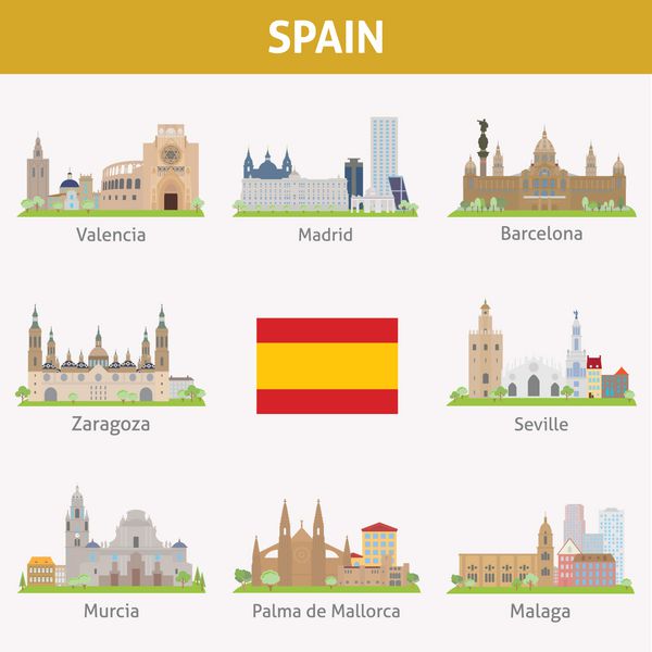 اسپانیا نمادهای شهرها مجموعه وکتور