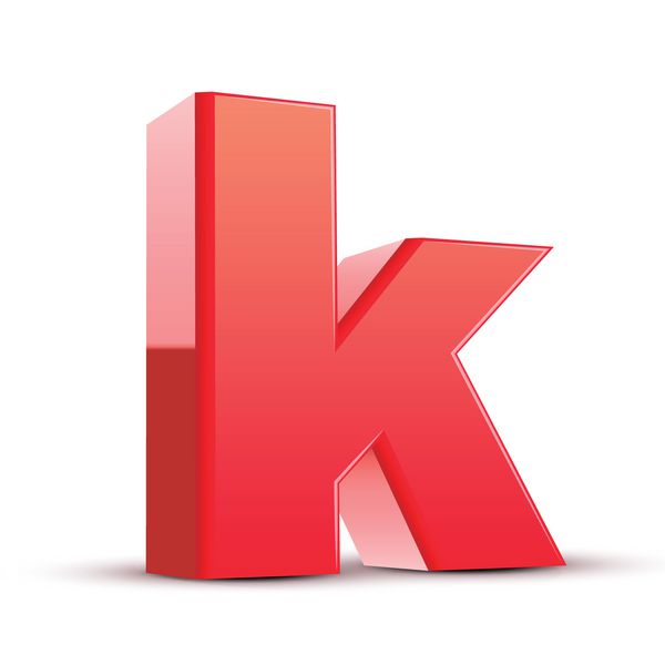 3D حرف قرمز k جدا شده پس زمینه سفید
