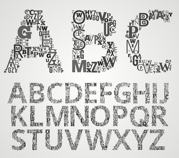 وکتور مجموعه حروف الفبا حروف از فونت های مختلف می سازد Letters