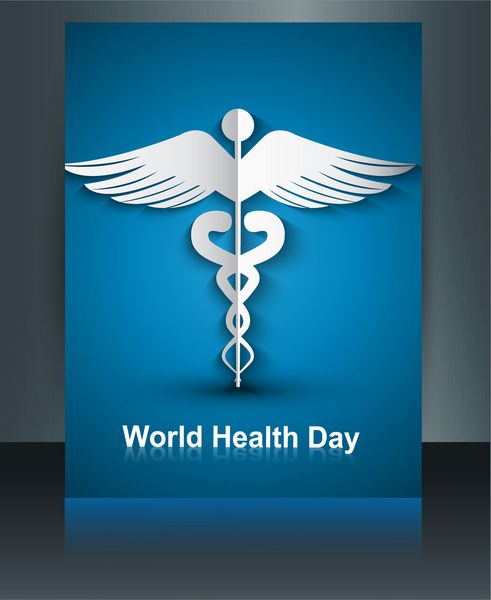 الگوی پزشکی با بروشور پس‌زمینه نماد پزشکی Caduceus وکتور انعکاس روز جهانی سلامت