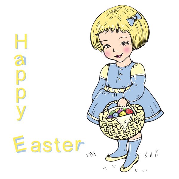عید پاک مبارک دختر با یک سبد تخم مرغ وکتور